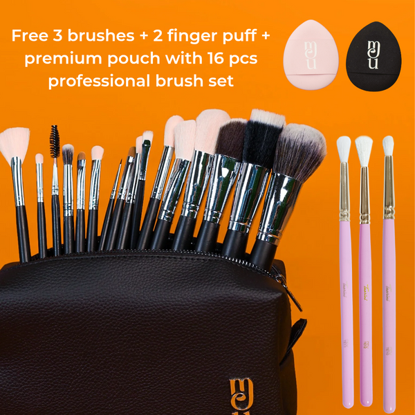 16 Pcs Professional Makeup Brush Set (Face + Eye) With 👝 T&C applied